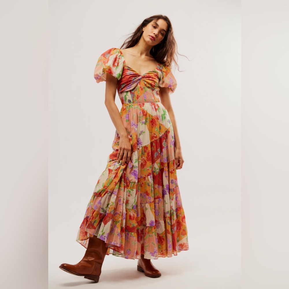 FREE PEOPLE Sundrenched Short Sleeve Maxi Dress